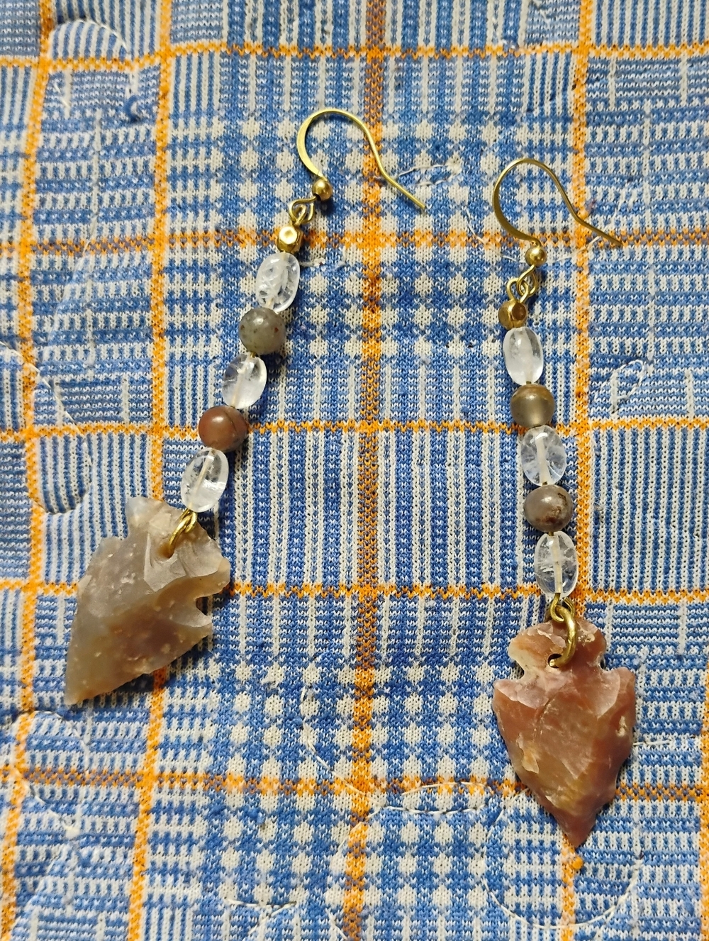 Handmade Arrowhead Earrings with Bloodstone + Quartz